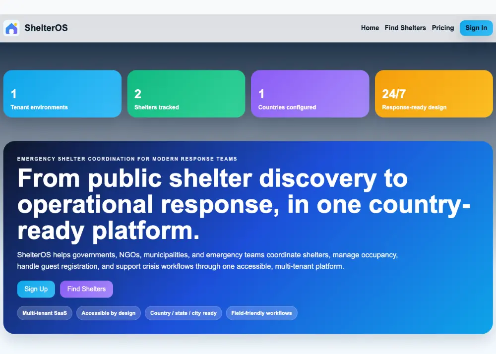 Shelteros website preview