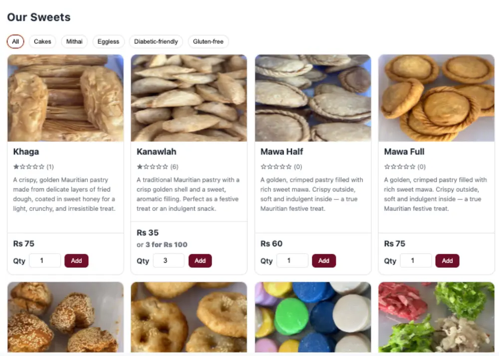Shwerla Sweets website preview